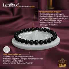 Original Black Obsidian Bracelet with Selenite Plate