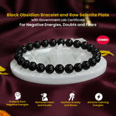 Original Black Obsidian Bracelet with Selenite Plate