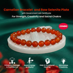 Original Carnelian Bracelet with Raw Selenite Plate
