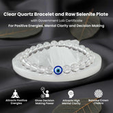 Original Clear Quartz Evil eye bracelet with Raw Selenite Plate