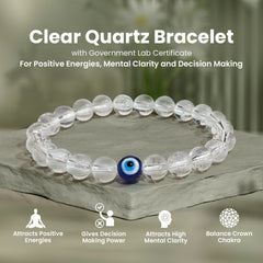 Original Clear Quartz Bracelet with Evil Eye