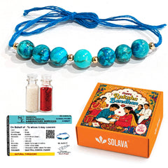 Rakhi - Turquoise Crystal Rakhi for brother and Bhabhi