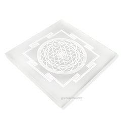 Original Selenite Plate - Shree Yantra Engraved Charging Plate