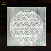 Selenite Plate - Flower of Life Engraved Charging Plate
