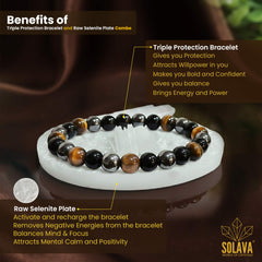 Natural Triple Protection Bracelet Original Certified with Selenite Plate
