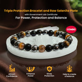 Natural Triple Protection Bracelet Original Certified with Selenite Plate