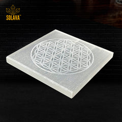 Selenite Plate - Flower of Life Engraved Charging Plate
