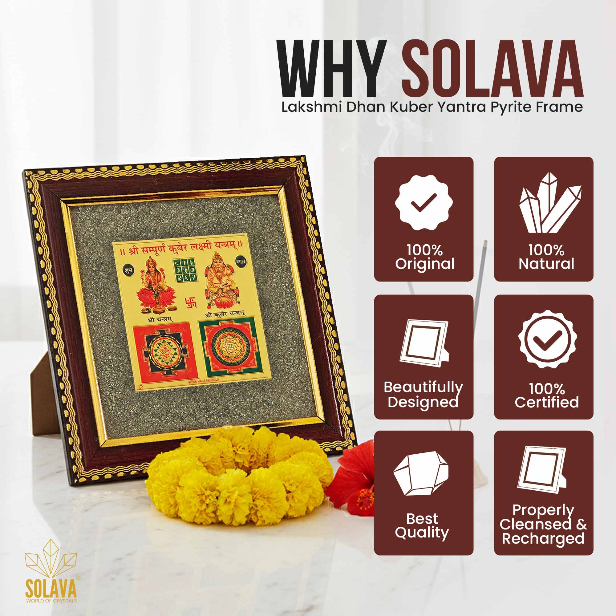 Original Laxmi Kuber Yantra Pyrite Frame - Certified Dhan Kuber Yantra Frame