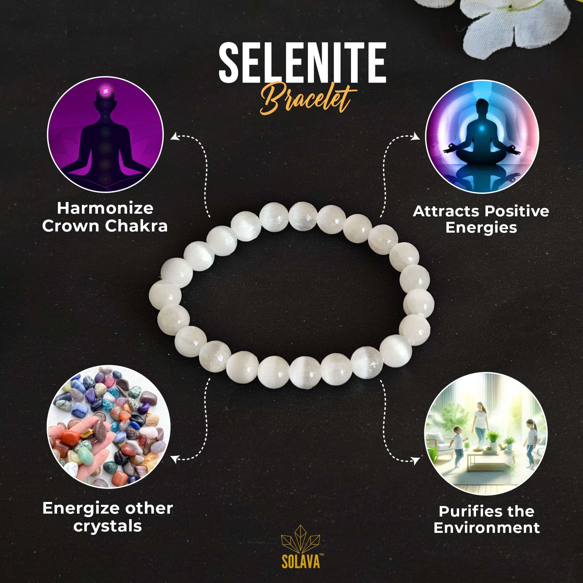 10mm Selenite Natural Stone Bracelet – Reiki Healing & Positive Energy