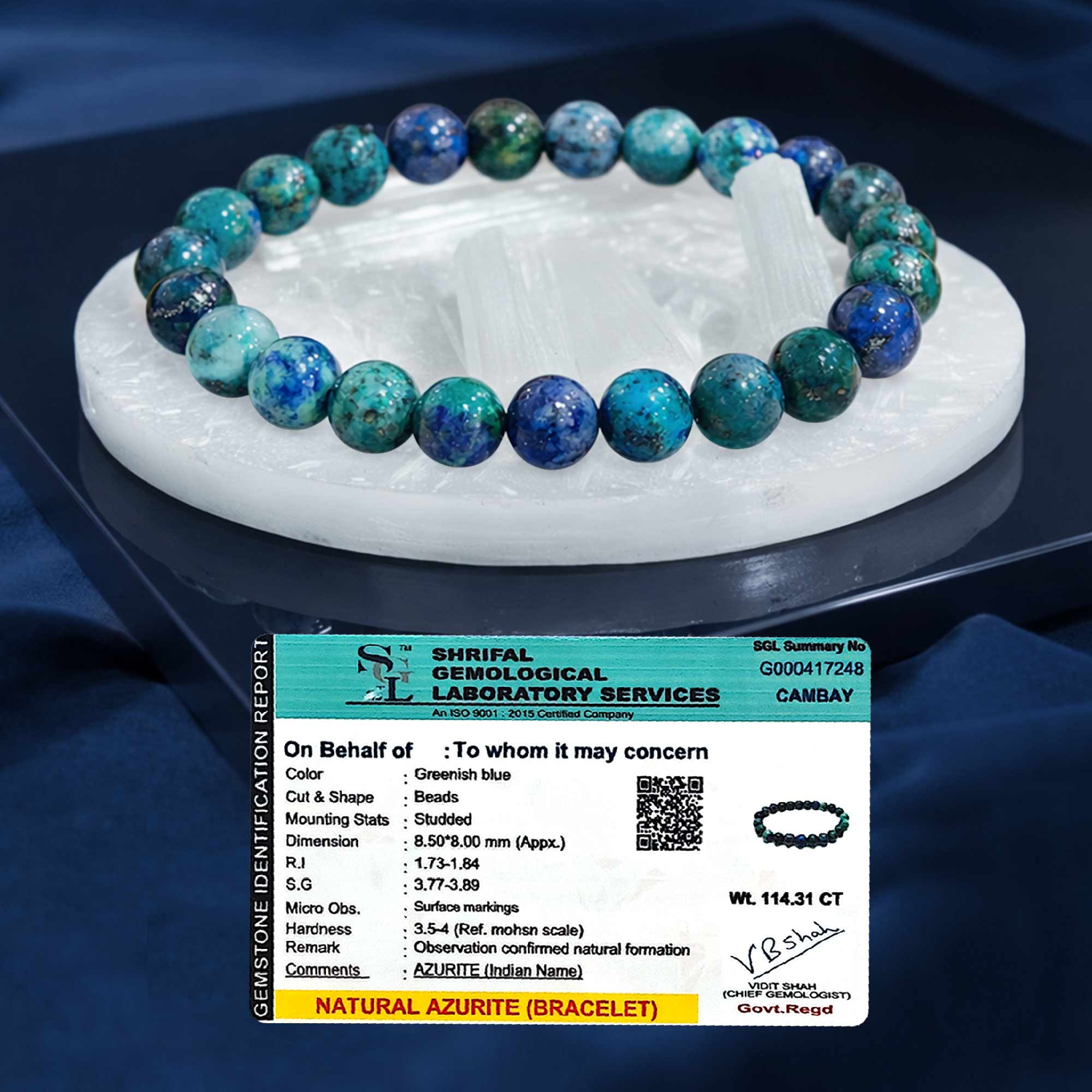 Original Azurite Bracelet with Selenite Plate