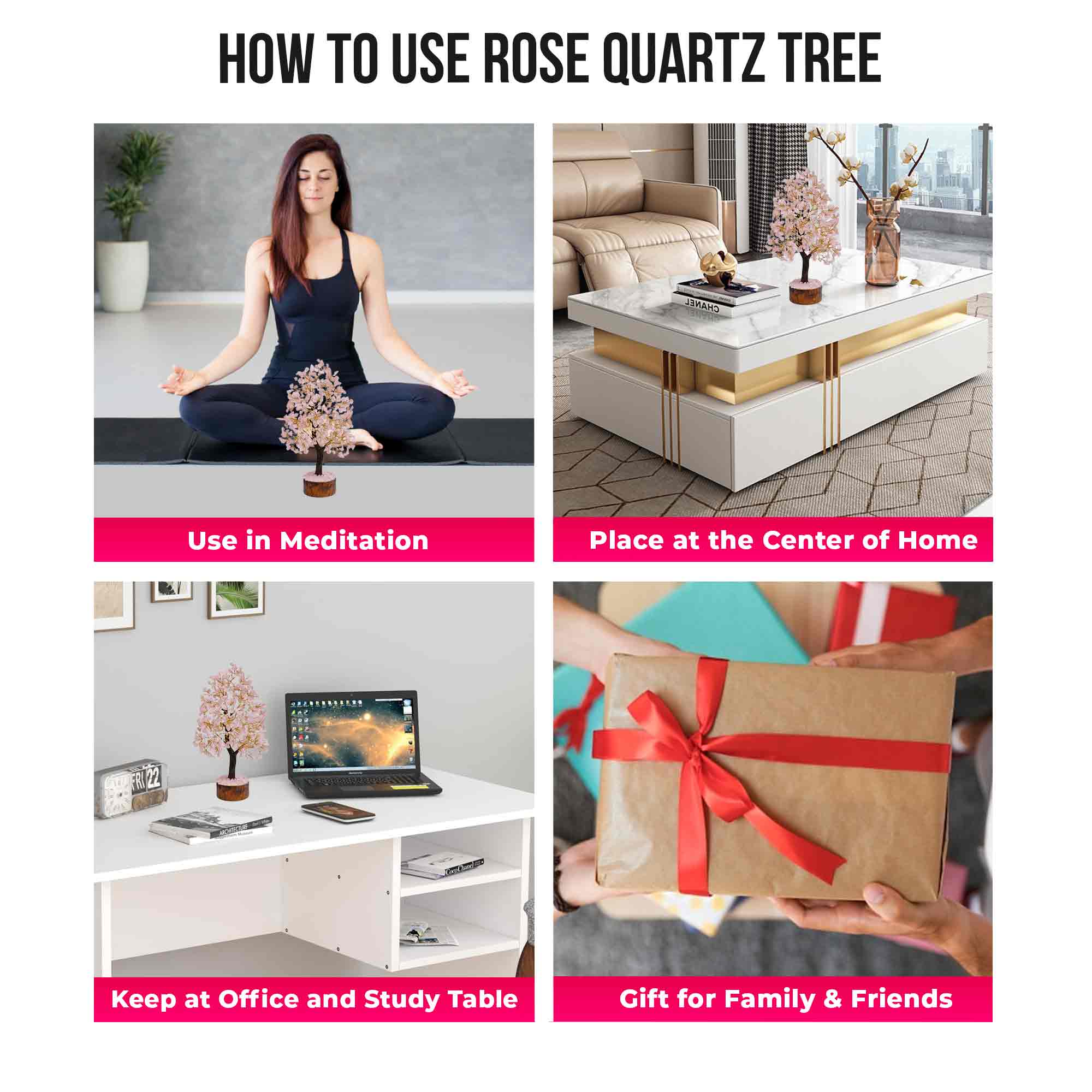 Original Rose Quartz Tree - Certified Rose Quartz Crystal Tree