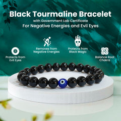Original Black Tourmaline Bracelet with Evil Eye