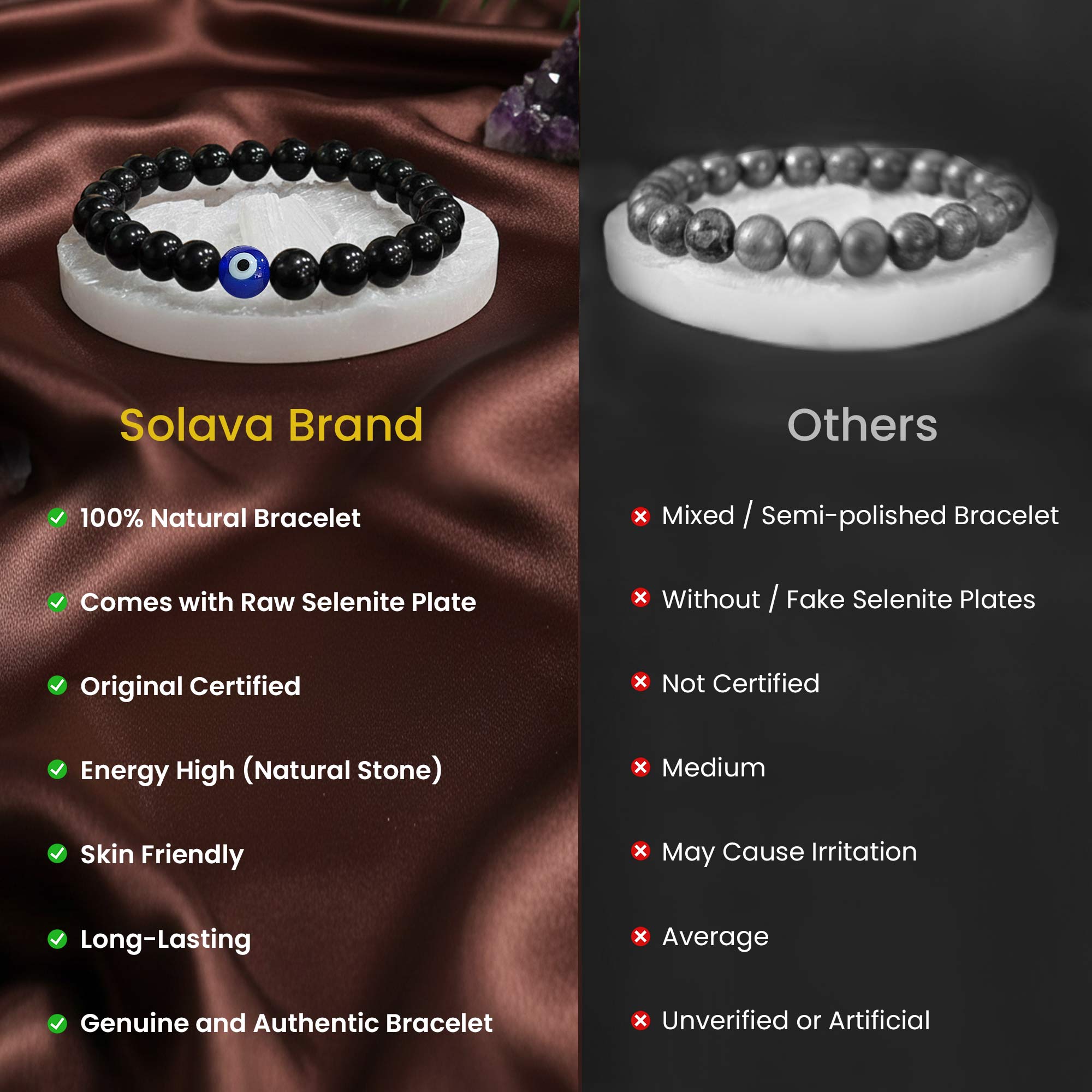 Original Black Tourmaline Evil Eye Bracelet with Raw Selenite Plate