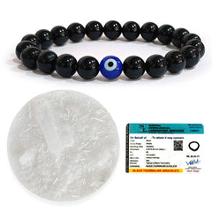 Original Black Tourmaline Evil Eye Bracelet with Raw Selenite Plate