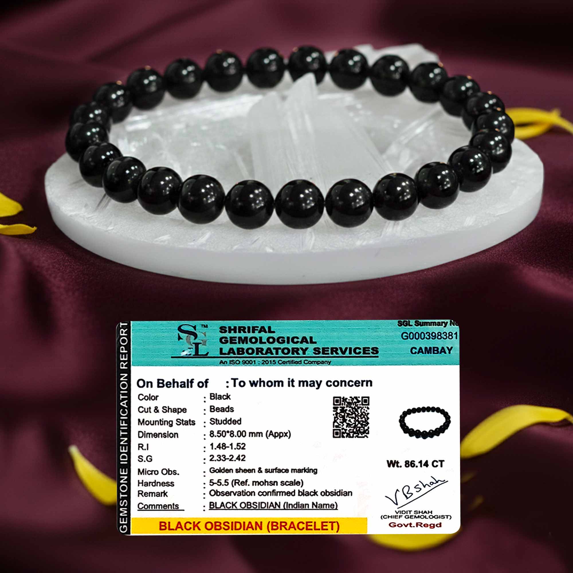 Original Black Obsidian Bracelet with Selenite Plate