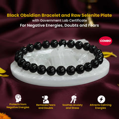 Original Black Obsidian Bracelet with Selenite Plate