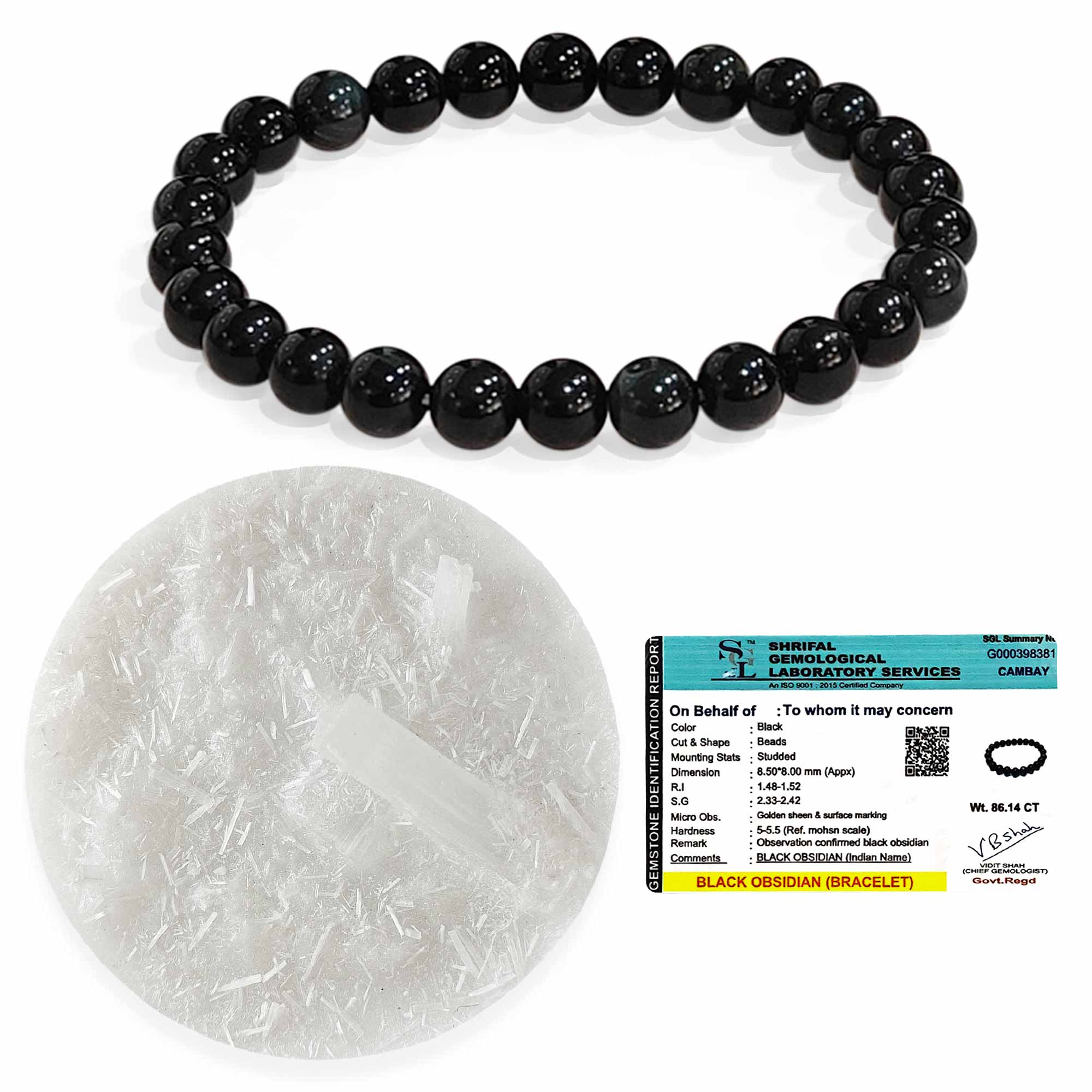 Original Black Obsidian Bracelet with Selenite Plate