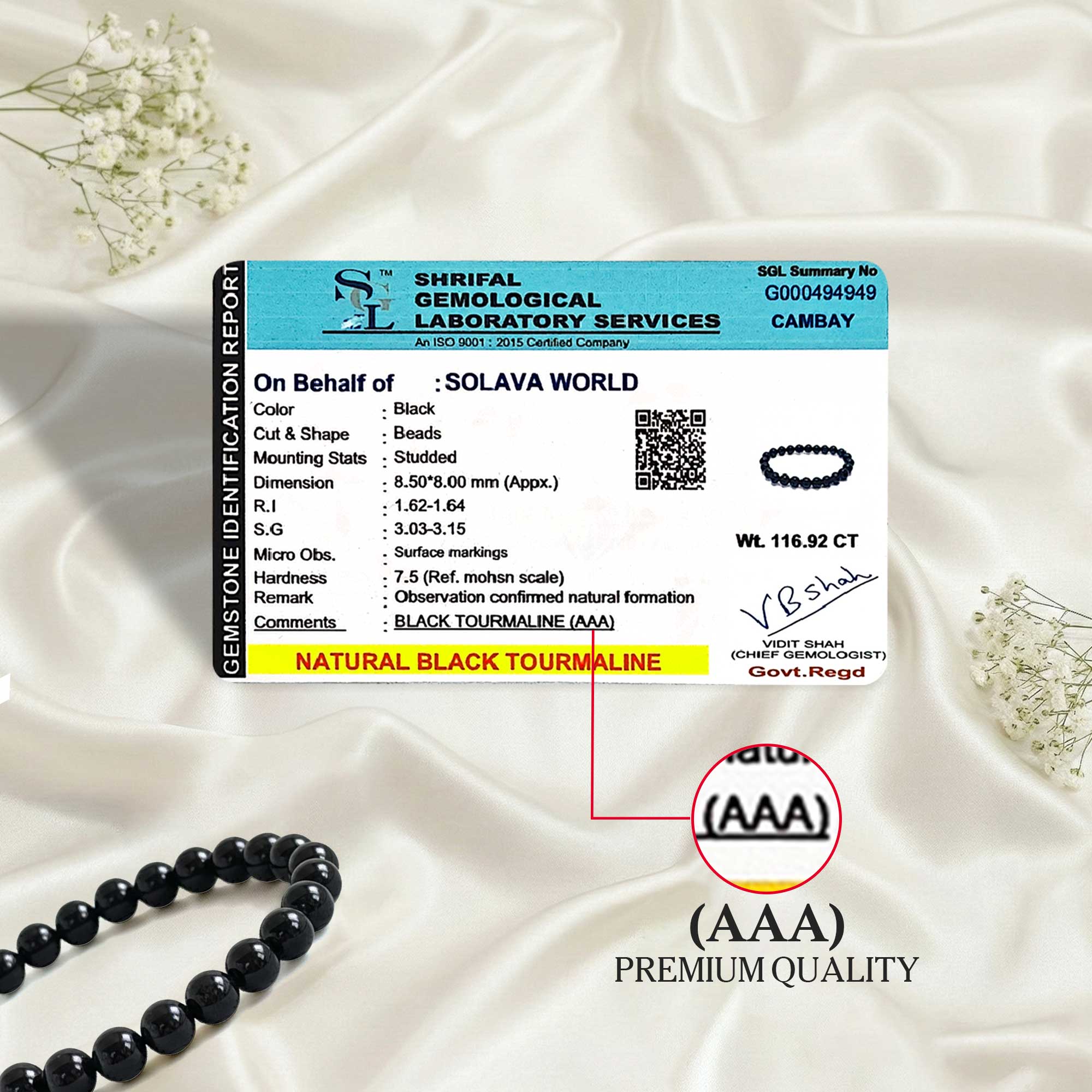 Premium Black Tourmaline Bracelet Original Certified for Men & Women