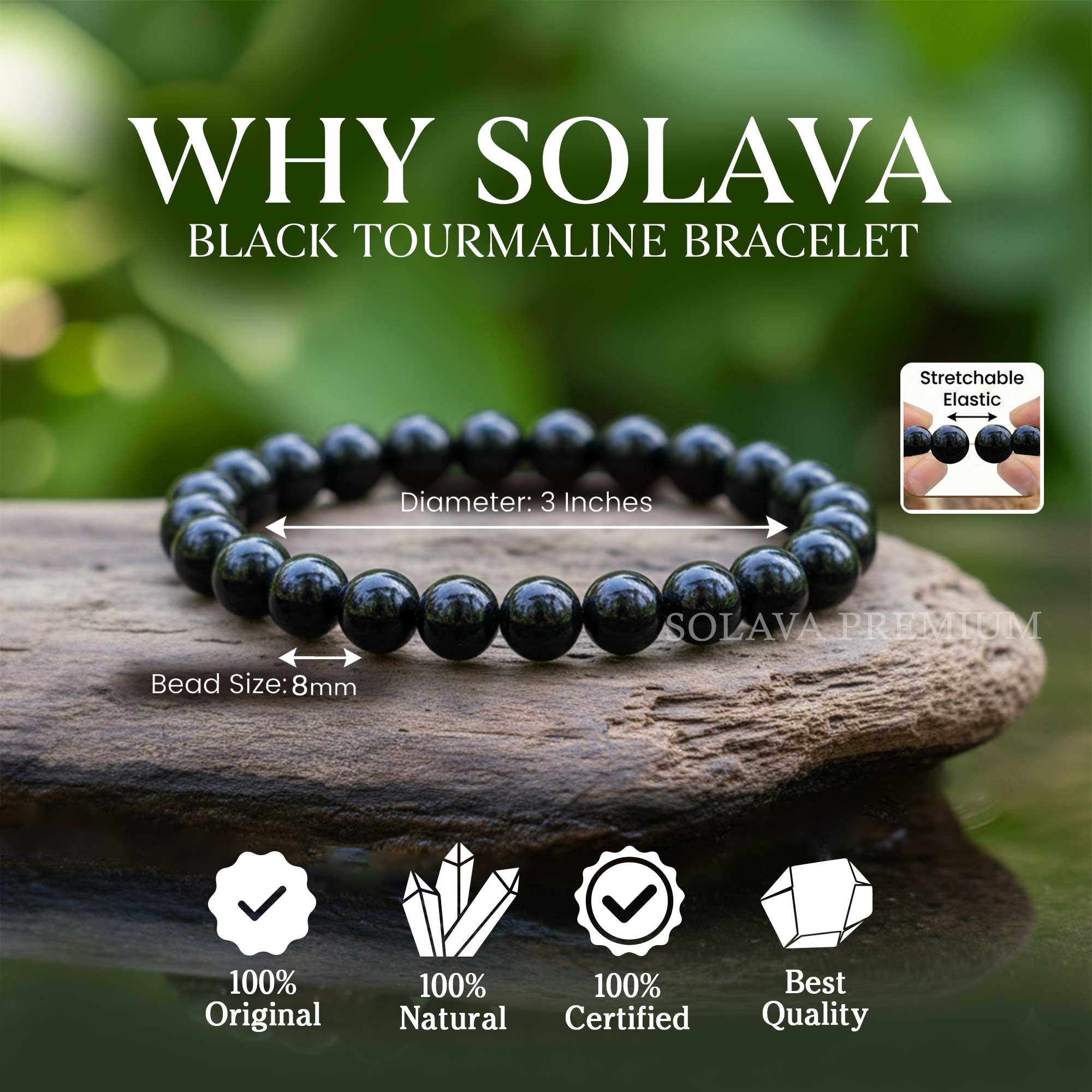 Premium Black Tourmaline Bracelet Original Certified for Men & Women