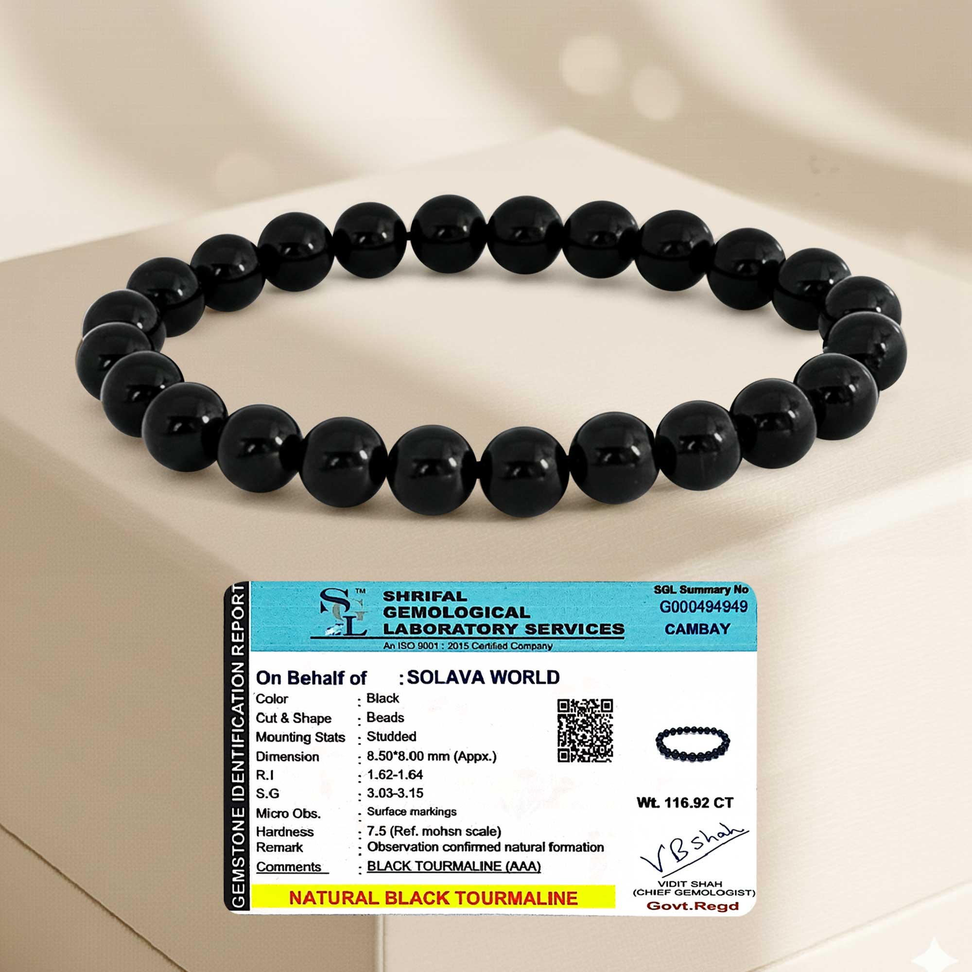 Premium Black Tourmaline Bracelet Original Certified for Men & Women