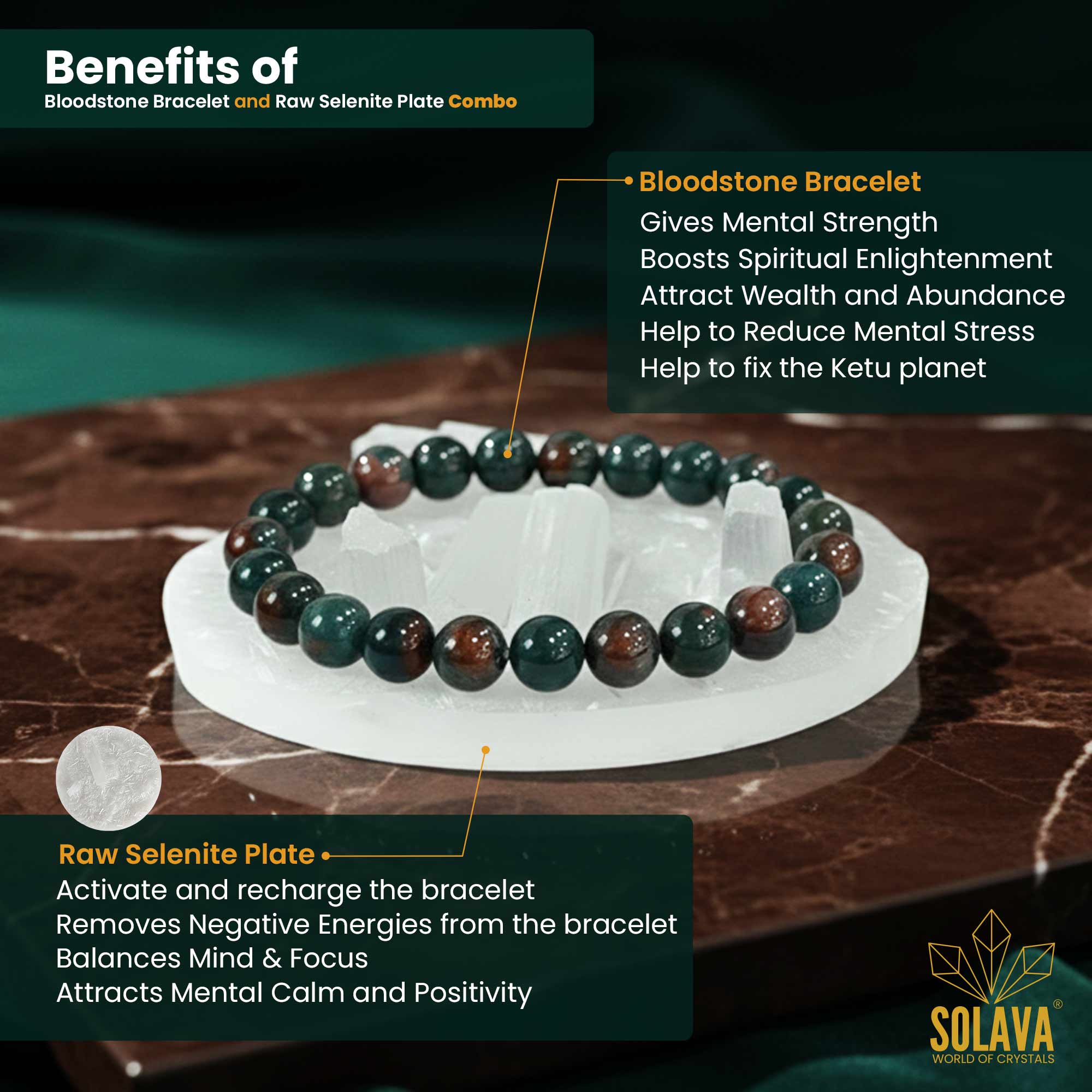 Natural Bloodstone bracelet with Raw Selenite Plate