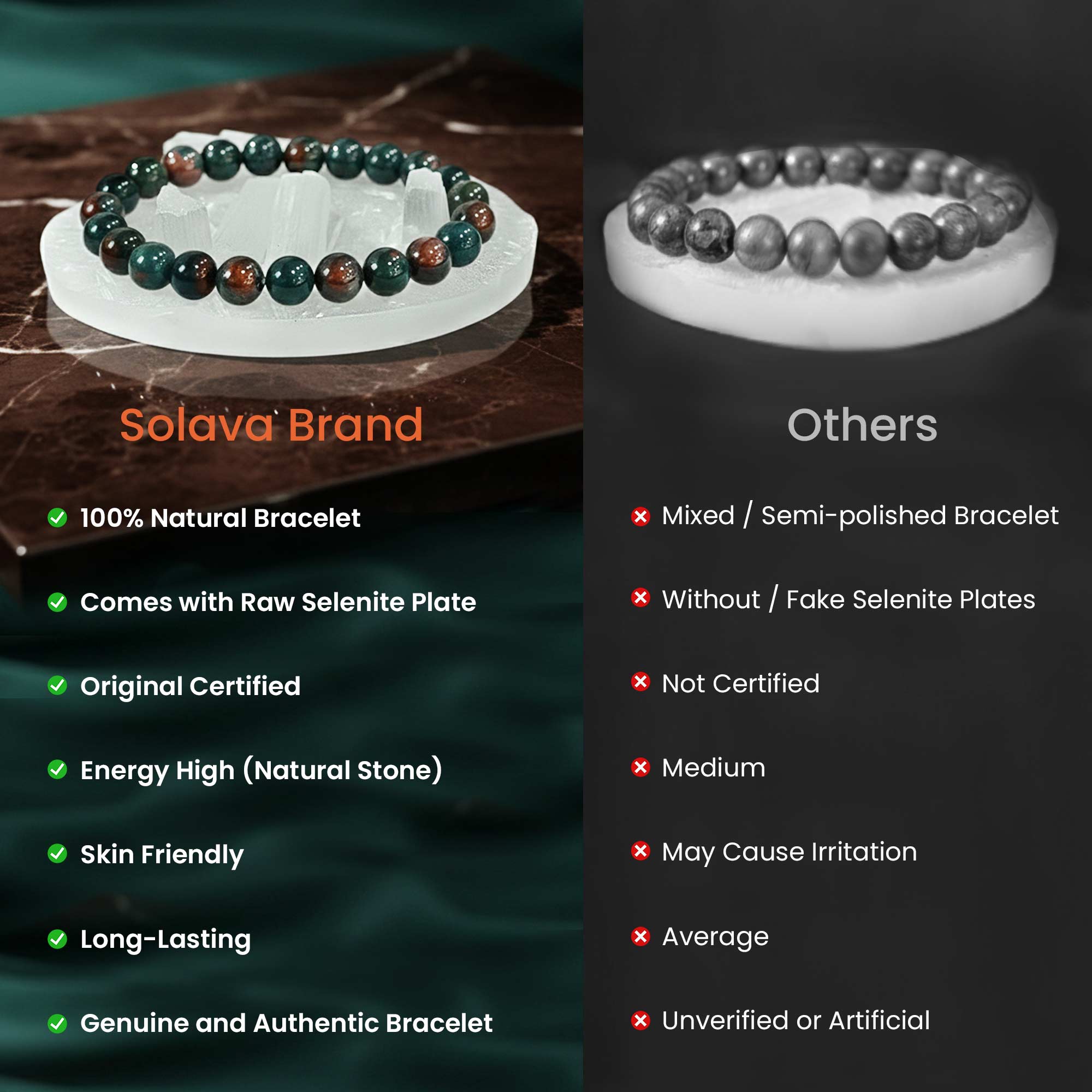 Natural Bloodstone bracelet with Raw Selenite Plate