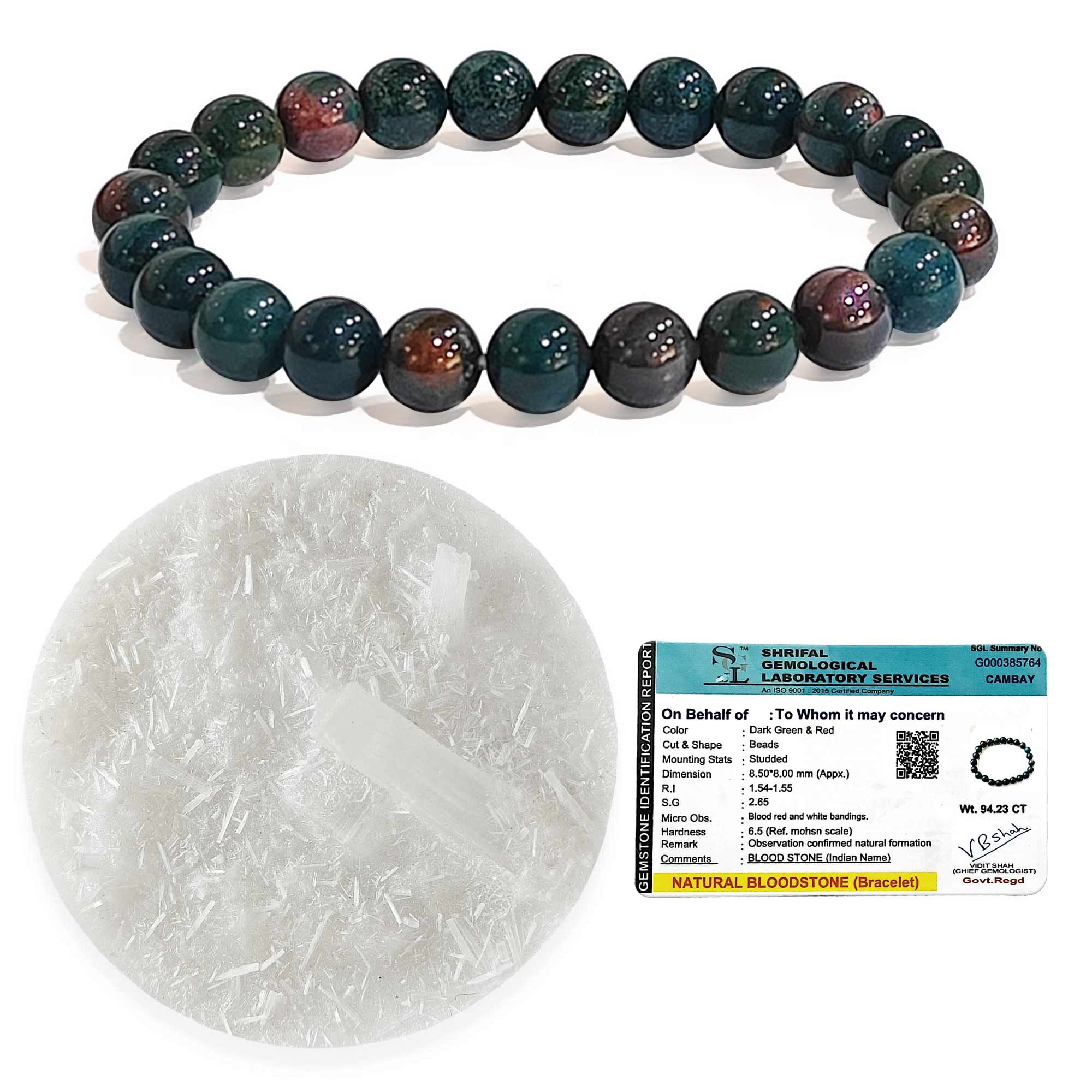 Natural Bloodstone bracelet with Raw Selenite Plate