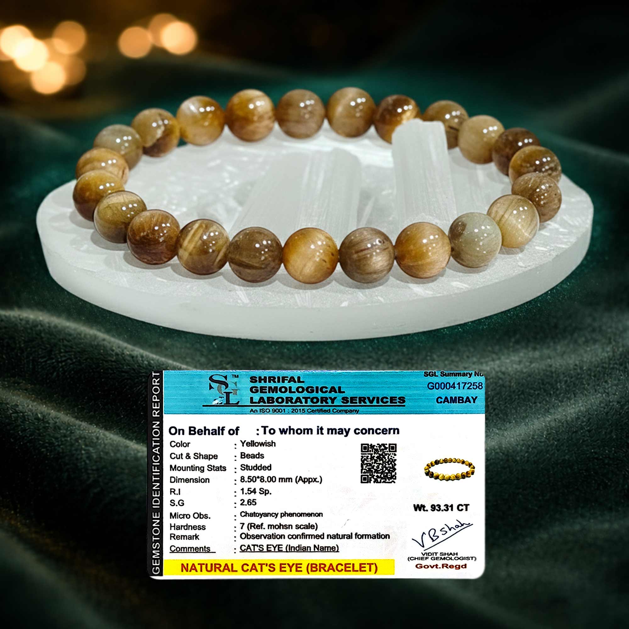 Original Cat’s Eye Bracelet with Raw Selenite Plate