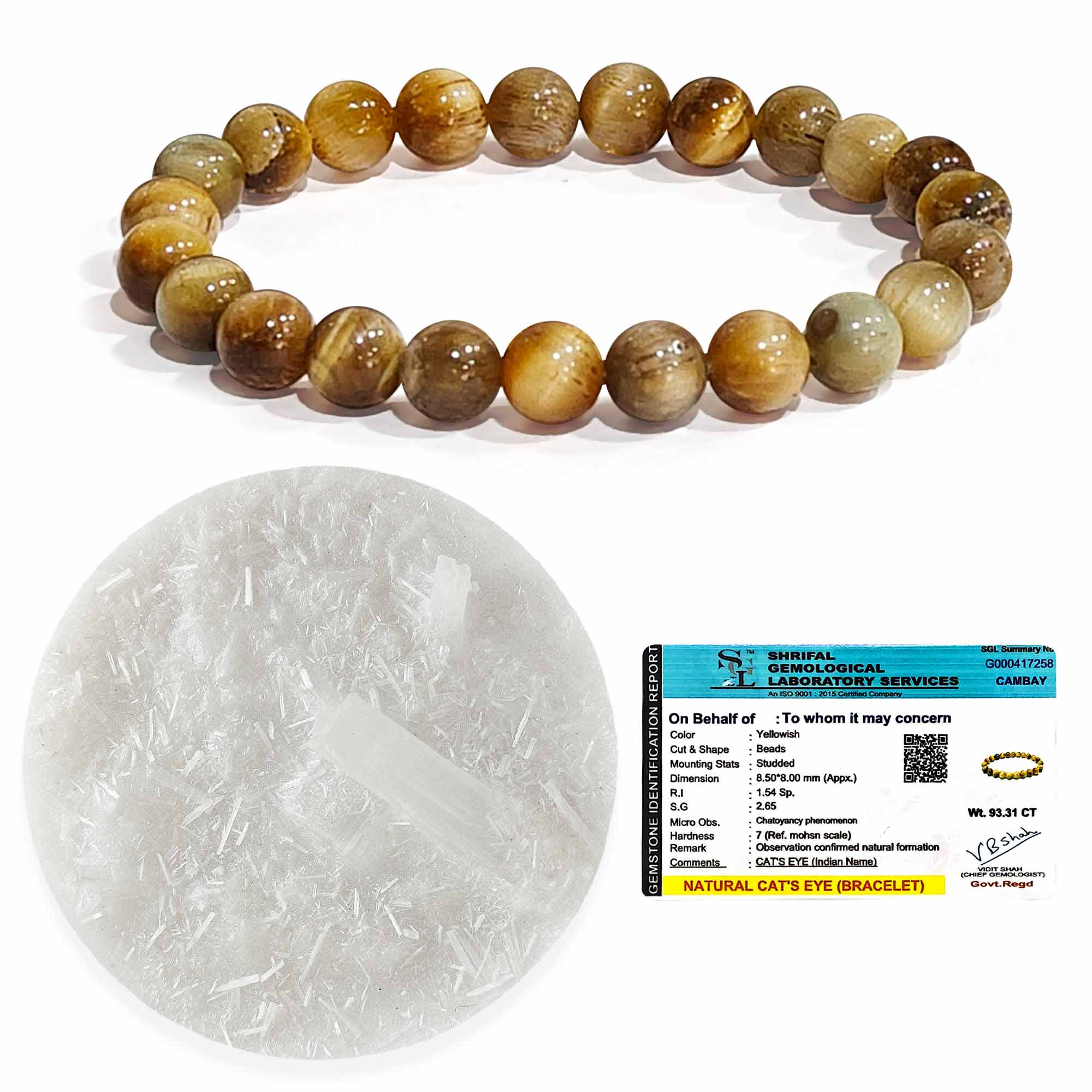 Original Cat’s Eye Bracelet with Raw Selenite Plate