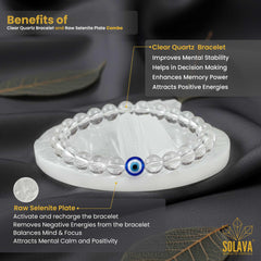 Original Clear Quartz Evil eye bracelet with Raw Selenite Plate
