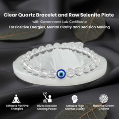 Original Clear Quartz Evil eye bracelet with Raw Selenite Plate