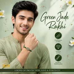 Natural Green Jade Crystal Rakhi with Om Charm