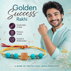 Golden Success Rakhi - Premium Crystal Rakhi with Natural Turquoise & Sunstone