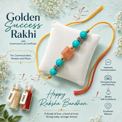Golden Success Rakhi - Premium Crystal Rakhi with Natural Turquoise & Sunstone