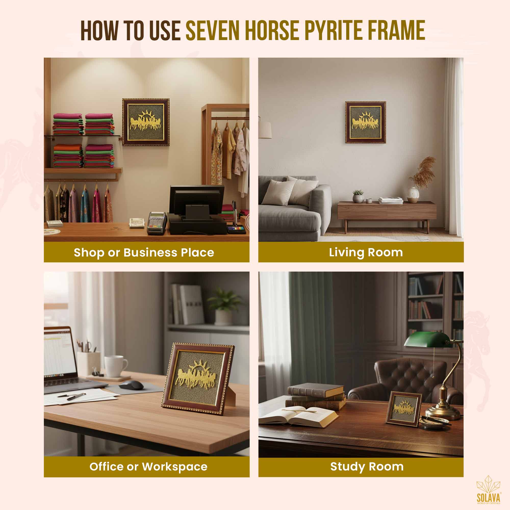 Original Seven Horse Pyrite Frame - Certified 7 Horse Frame