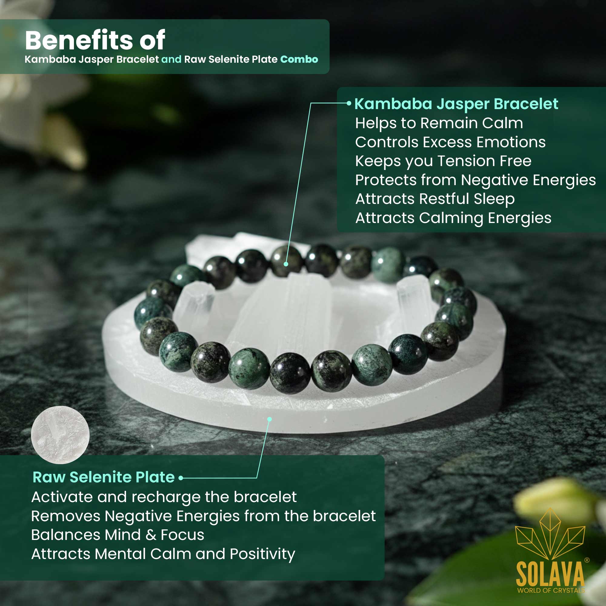 Natural Kambaba Jasper Bracelet with Raw Selenite Plate