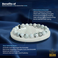 SOLAVA Moonstone Bracelet Certified with Selenite Plate