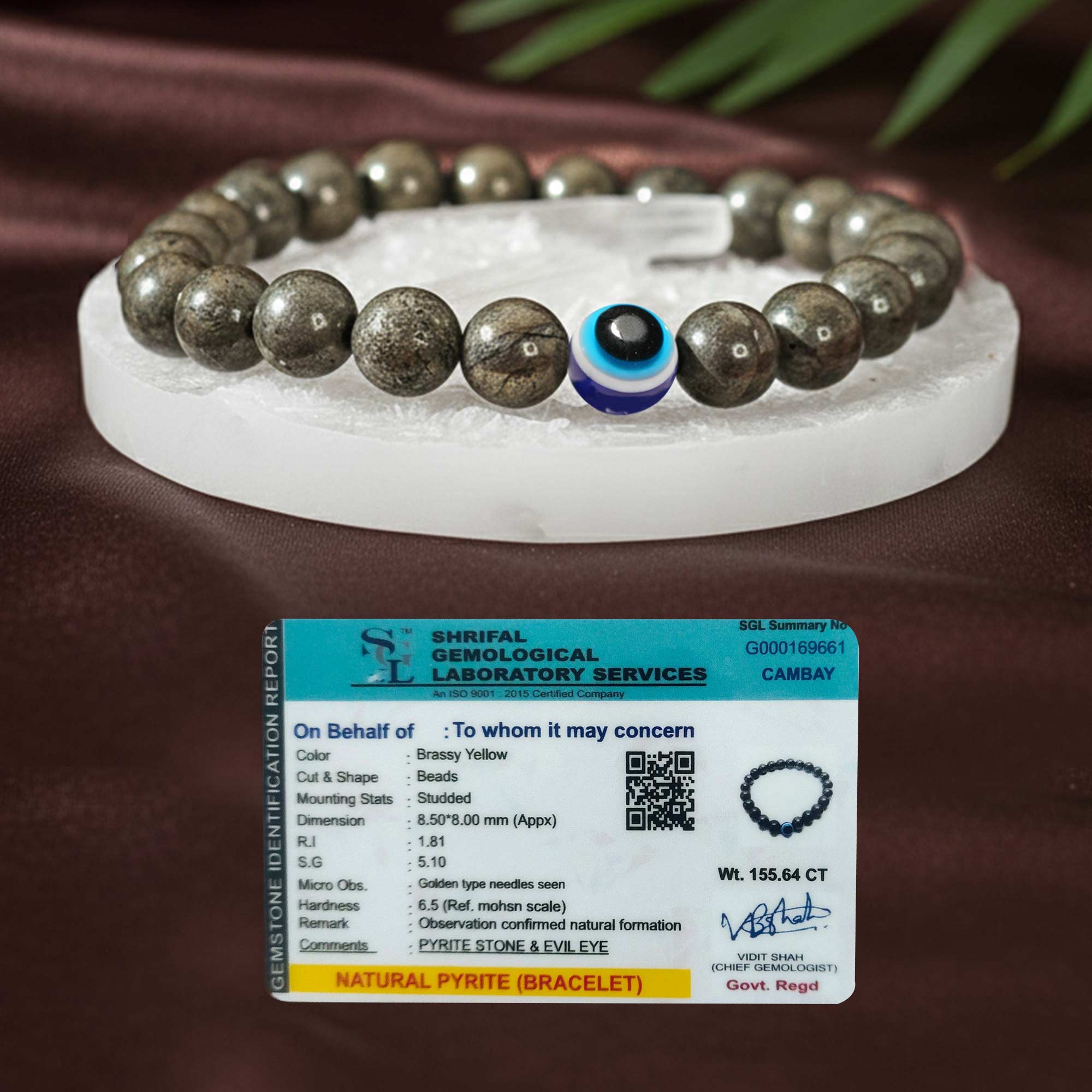 Pyrite Evil Eye Bracelet with Selenite Plate