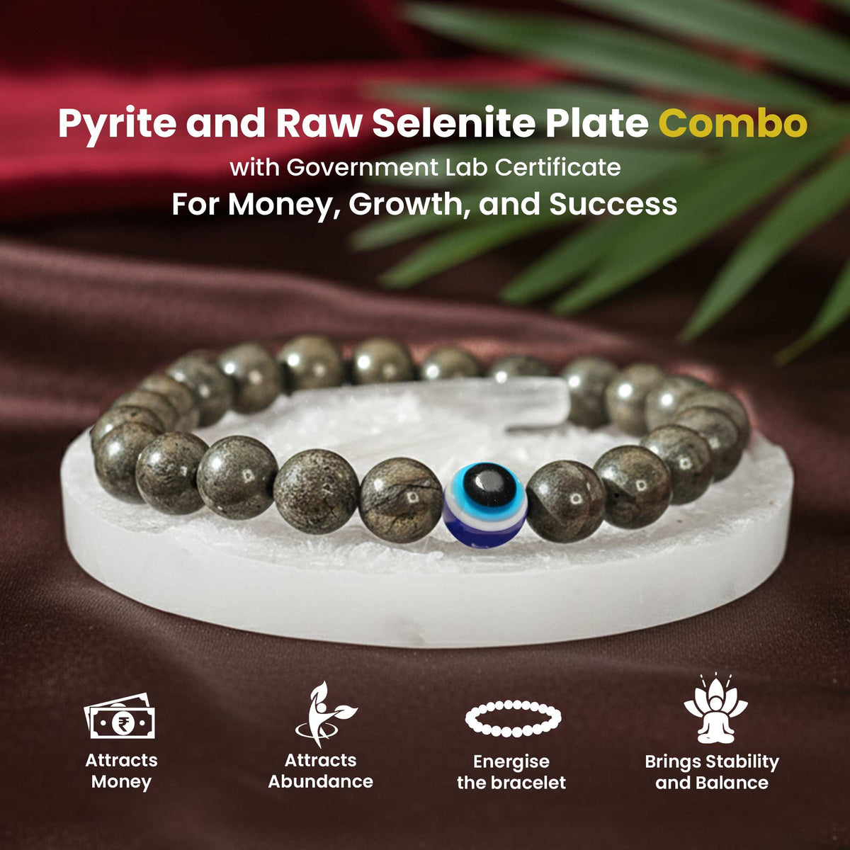 Pyrite Evil Eye Bracelet with Selenite Plate