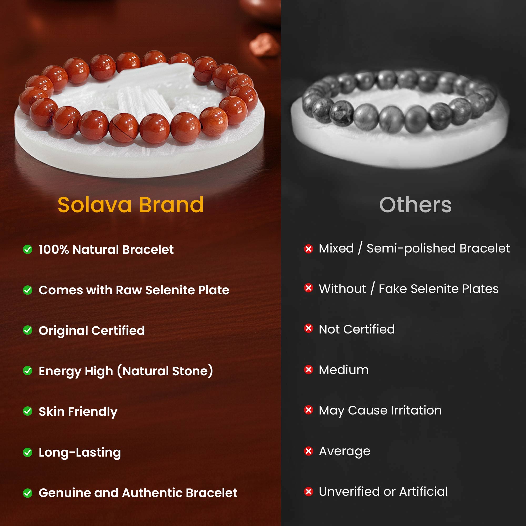 Original Red Jasper Bracelet Original Certified with Selenite Plate