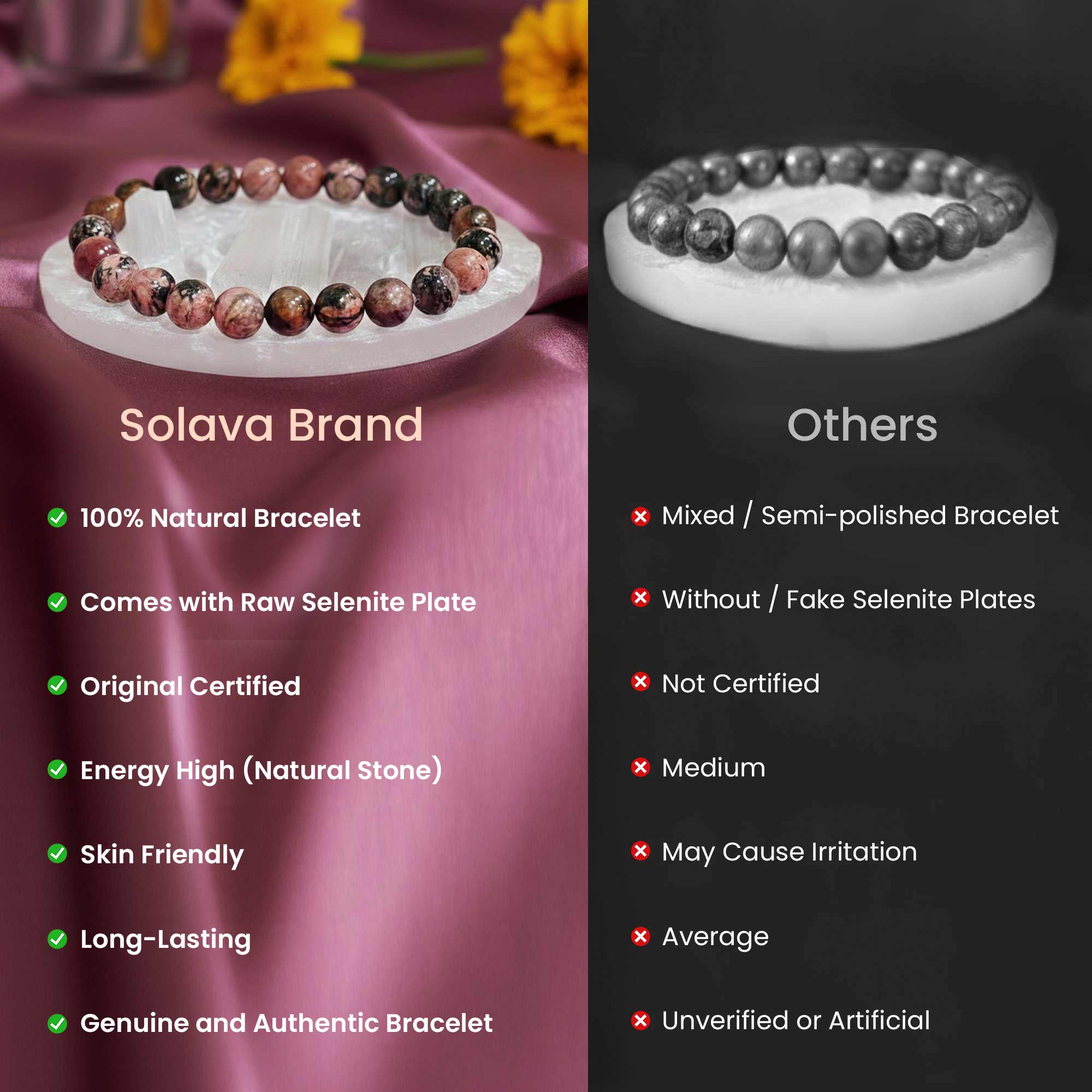 Original Rhodonite Bracelet with Selenite Plate