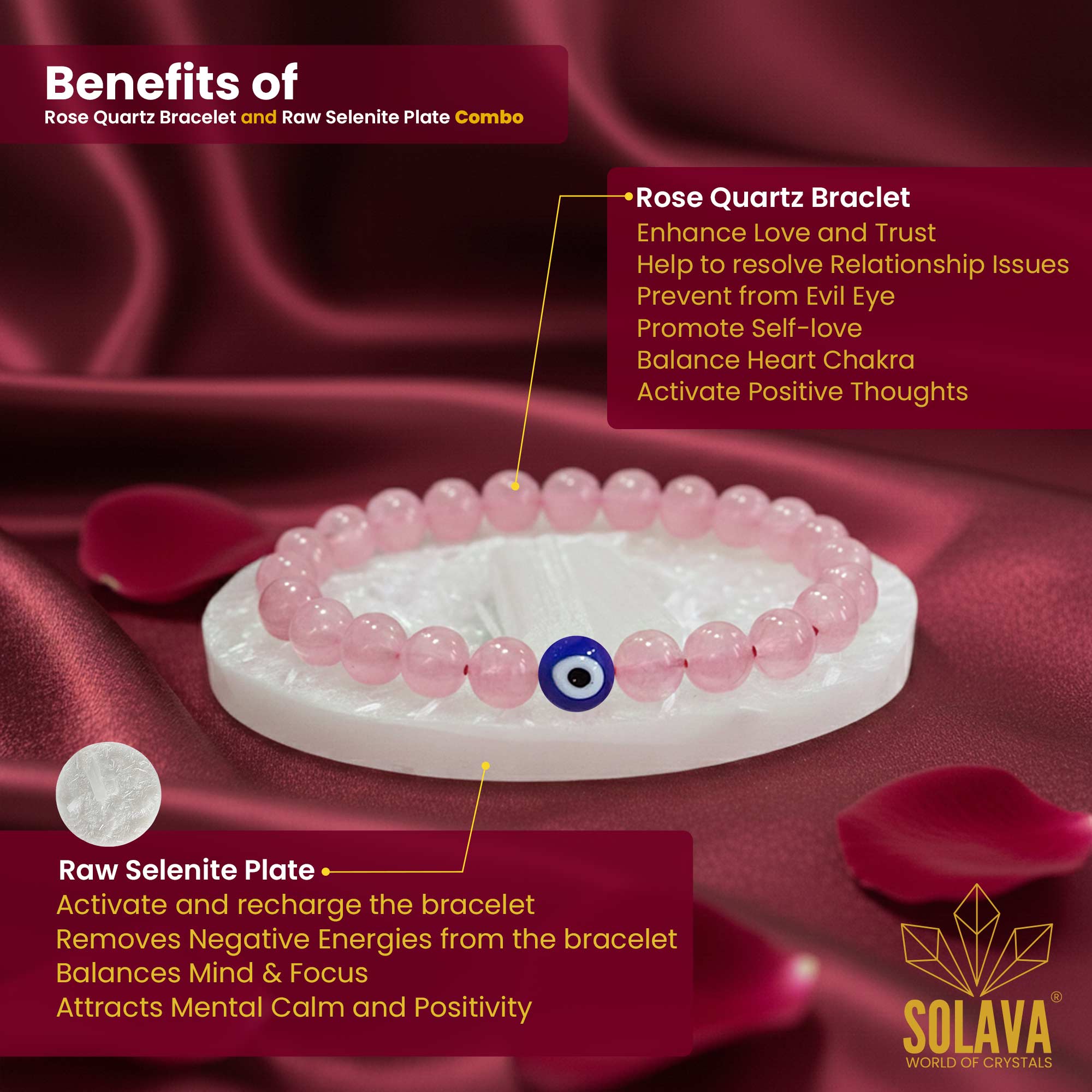 Original Rose Quartz Bracelet with Selenite Plate