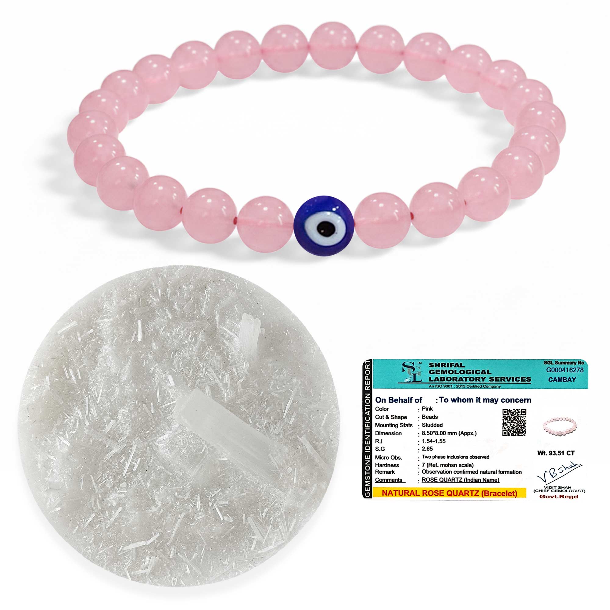 Original Rose Quartz Bracelet with Selenite Plate