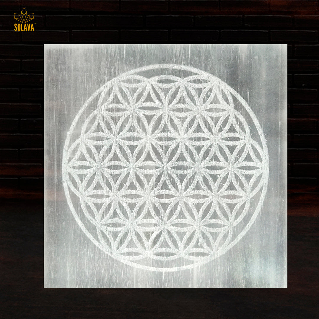 Selenite Plate - Flower of Life Engraved Charging Plate