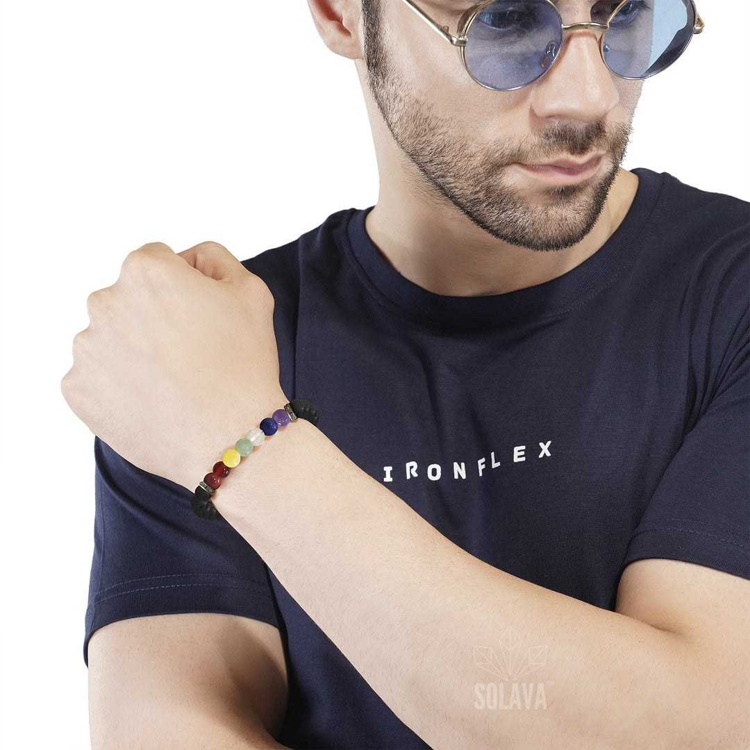 Original Seven Chakra Bracelet with Black Lava