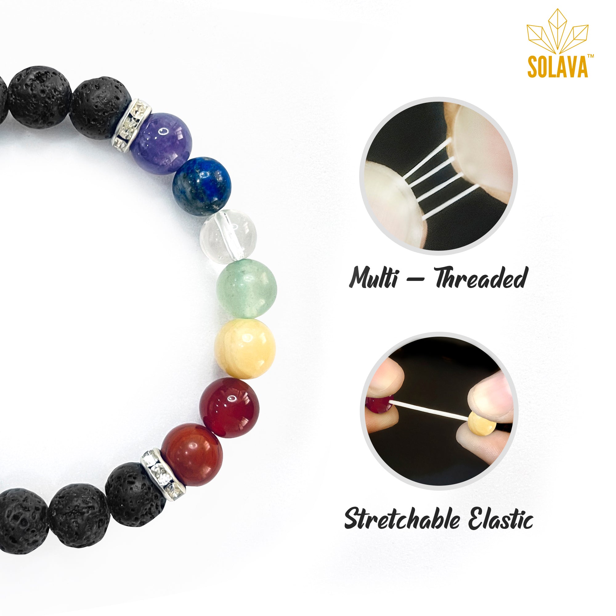 Buy Original Seven Chakra Bracelet with Black Lava SOLAVA WORLD