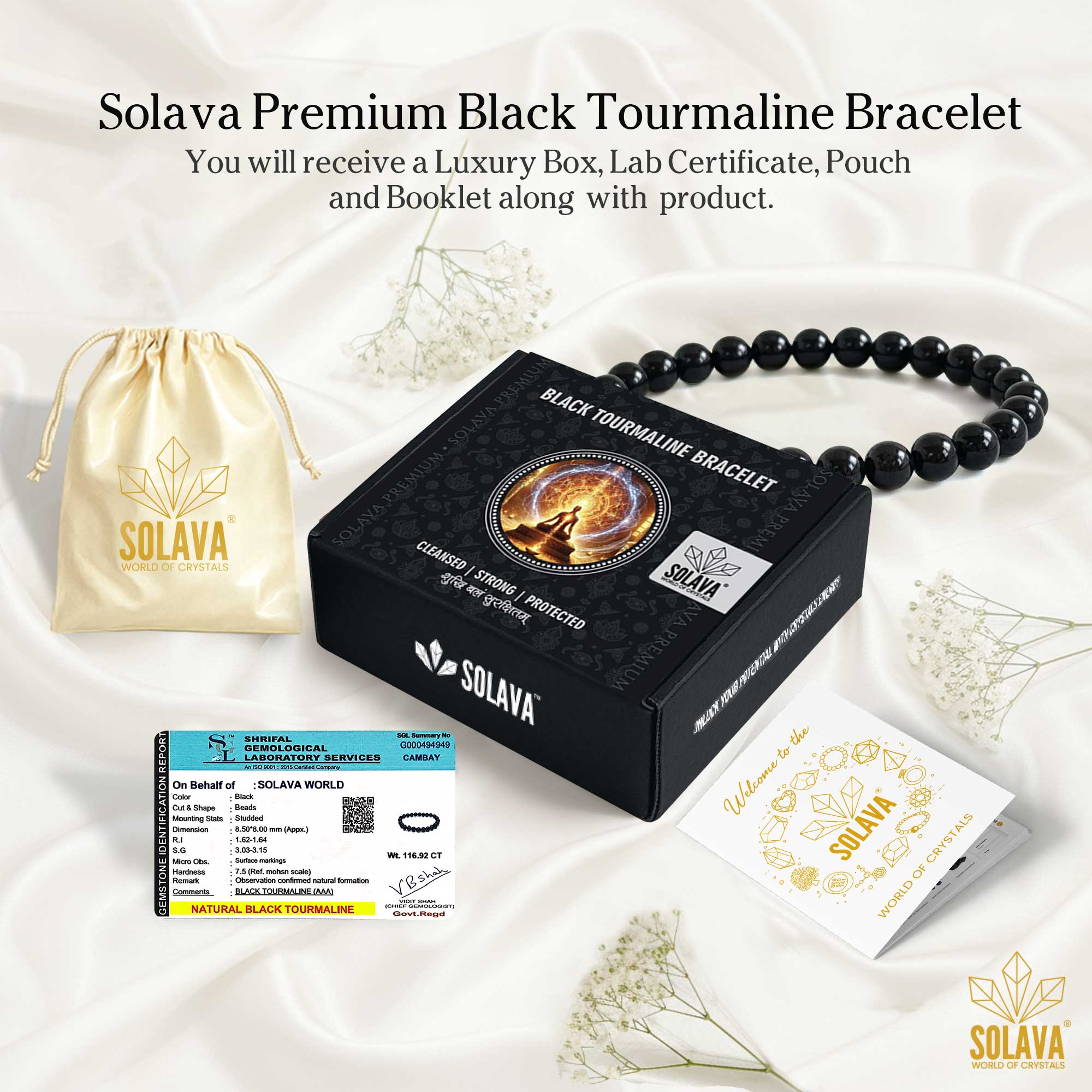 Premium Black Tourmaline Bracelet Original Certified for Men & Women