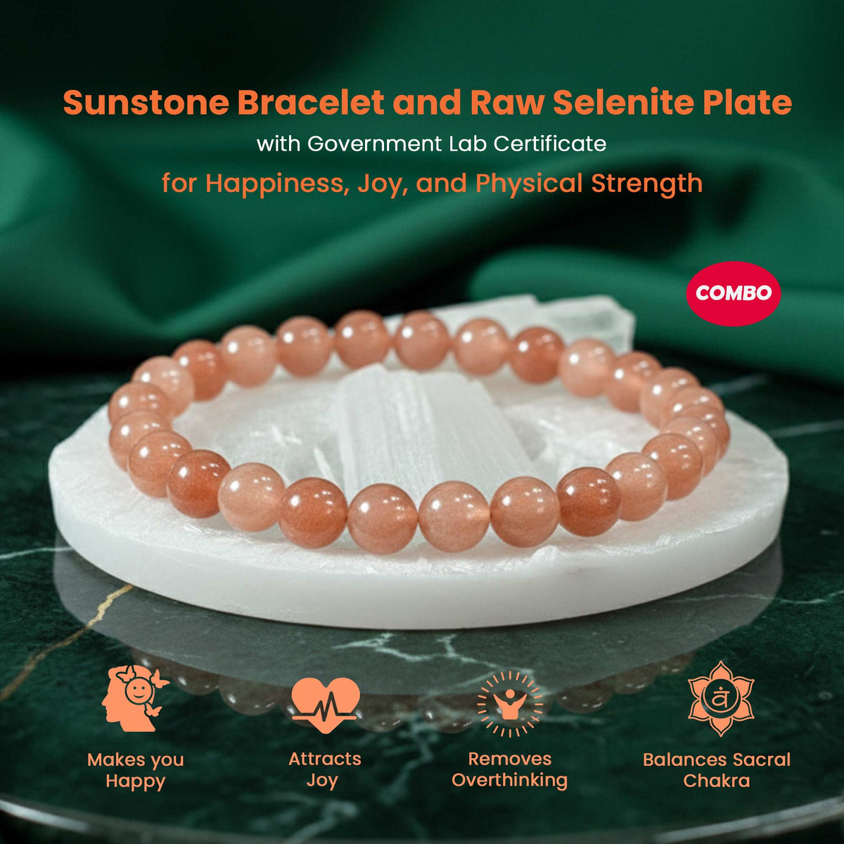 Original Sunstone Bracelet with Raw Selenite Plate
