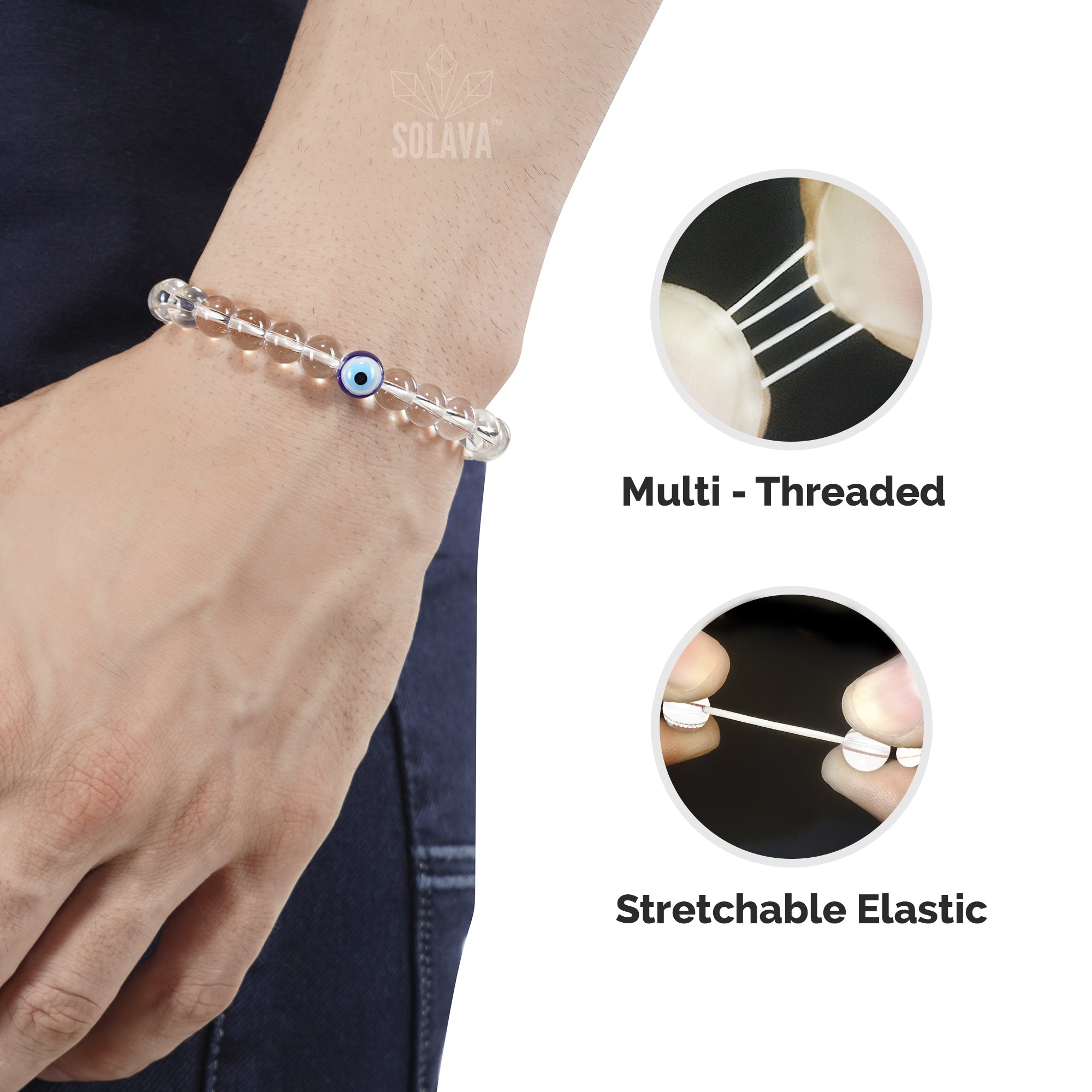 Original Clear Quartz Bracelet with Evil Eye