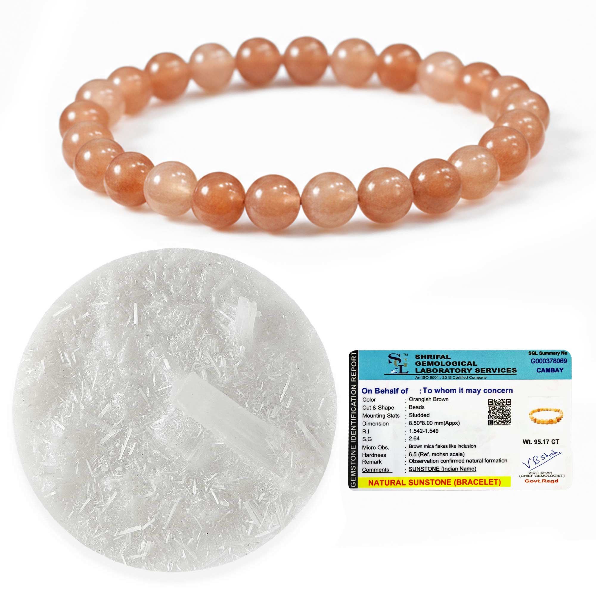 Original Sunstone Bracelet with Raw Selenite Plate